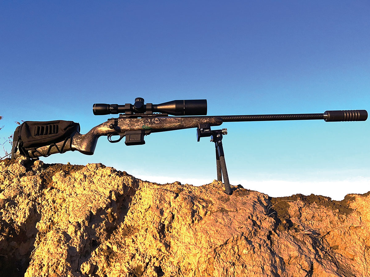 The test rifle was based on a blueprinted HOWA Mini Action with a 24-inch IBI Carbon Hunter barrel, Rifle Basix Varmint trigger and Stocky’s NextGen Ultra Carbon Hunter VG (Vertical Grip) Composite AccuBlock Stock.